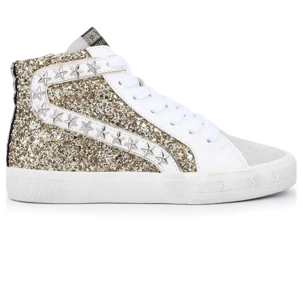 Gold Glitter High-Top Sneakers - Picture 2 of 9